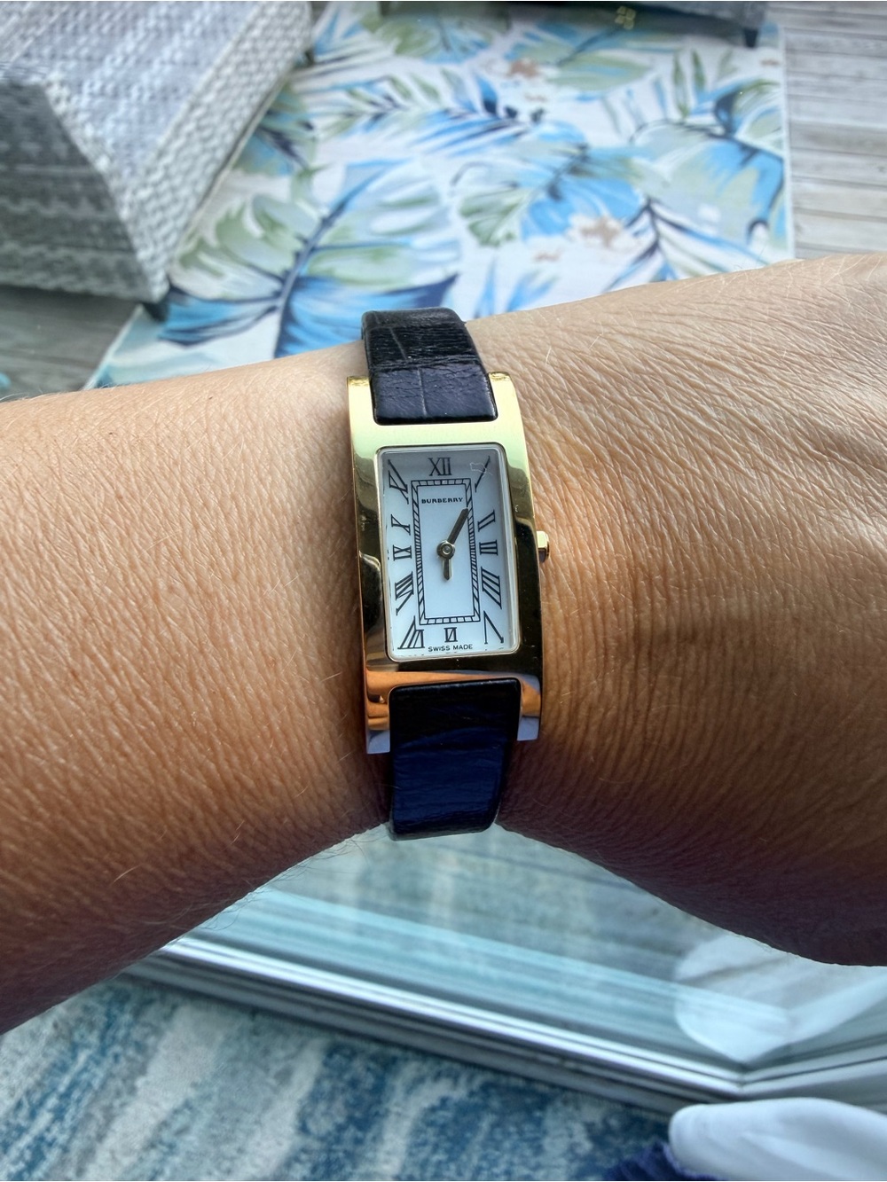 Woman’s Burberry Gold-Tone Rectangular Watch with Black Leather Strap with tag. - Picture 11 of 11